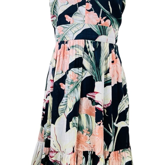 Ann Taylor Island Tropical Floral Navy Sleeveless Cross Back Flair Midi Dress - Picture 8 of 16